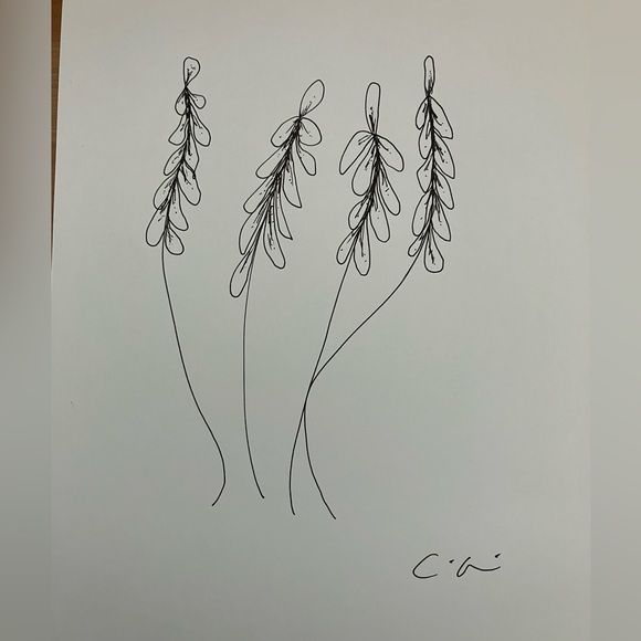 New Original Signed Artwork Ink on Paper Set of 3 Botanical Drawings - Picture 3 of 7